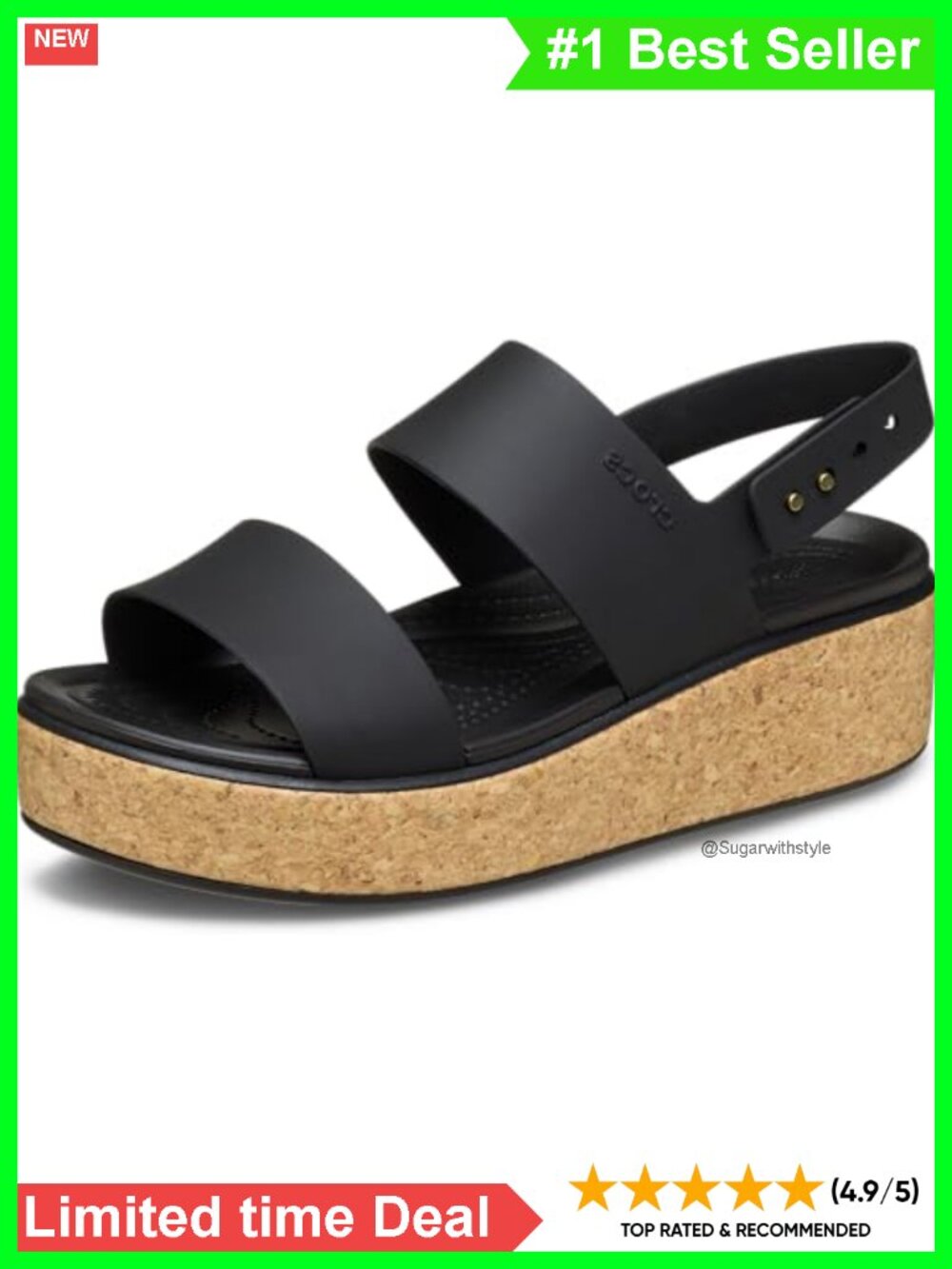 Cork Low Wedge Two-Strap Sandals Adjustable Buckle Comfort